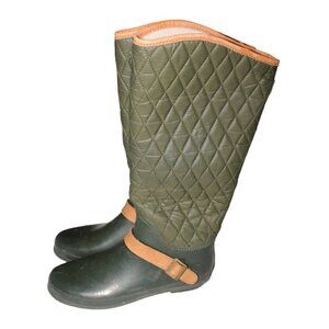 Sperry Top-Sider  Green Rubber Waterproof Boots Quilted Rain Shoes Size 8